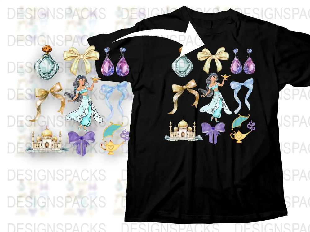 Princess Jasmine Inspired T-Shirt, Disney Aladdin Graphic Tee, Women's Magical Theme Park Apparel, Colorful Cartoon Characters Shirt