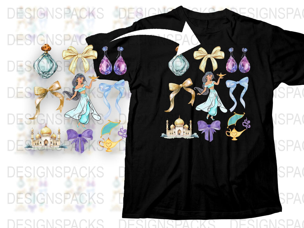 Princess Jasmine Inspired T-Shirt, Disney Aladdin Graphic Tee, Women's Magical Theme Park Apparel, Colorful Cartoon Characters Shirt