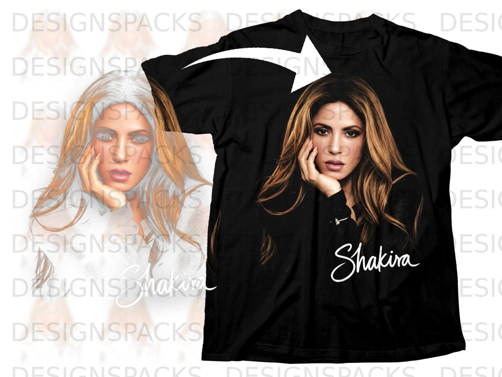 Black t-shirt with Shakira's portrait and signature.