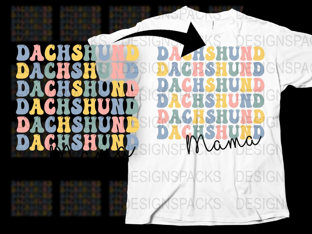 Dachshund Mama T-Shirt, Colorful Dog Breed Lover Tee, Cute Dachshund Pattern, Gift for Pet Owners, Casual Women’s Fashion Top