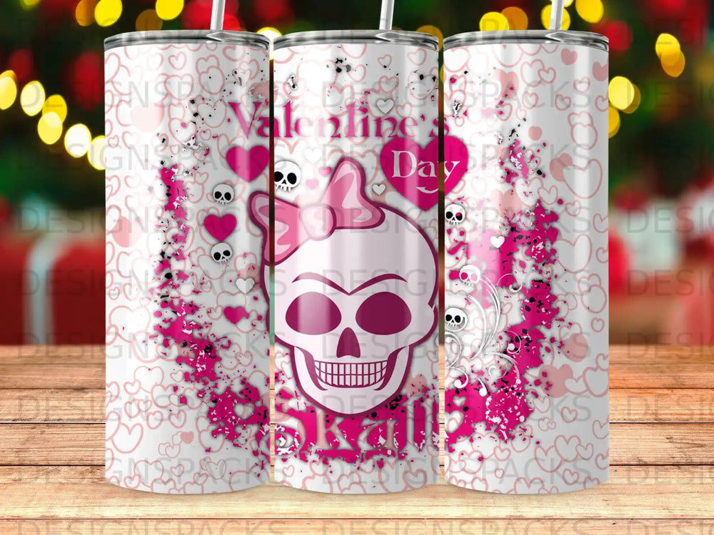 Valentine's Day skull with pink bow and hearts, Kaia text.