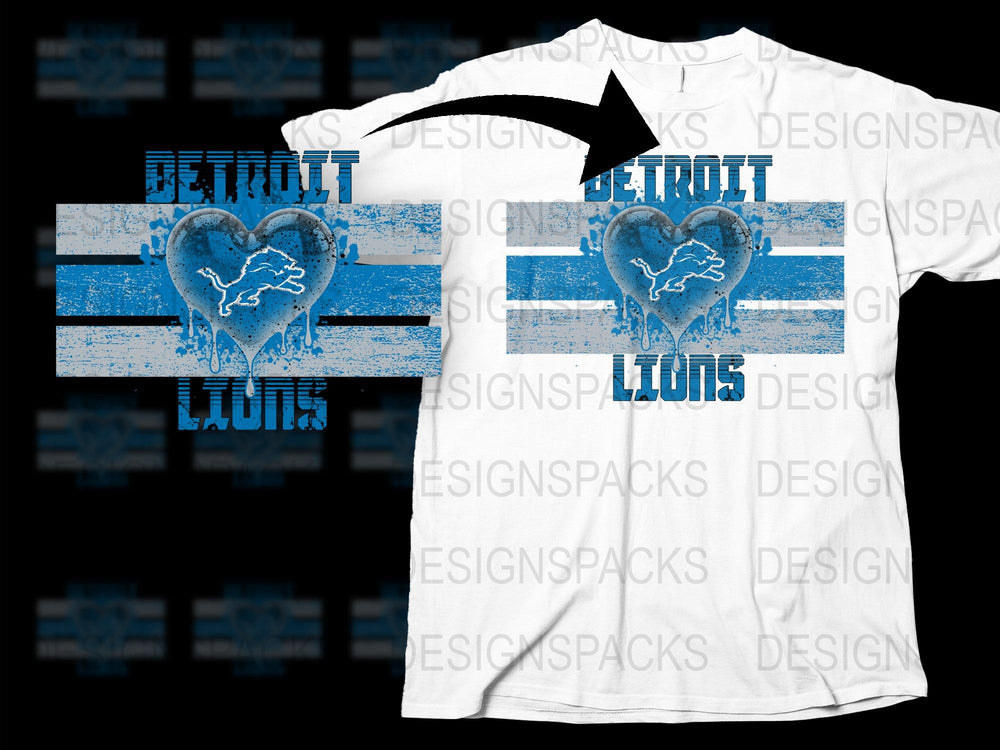 Detroit Lions Heart Design T-Shirt, Michigan Love Sports Team Graphic Tee, Casual Fan Apparel
