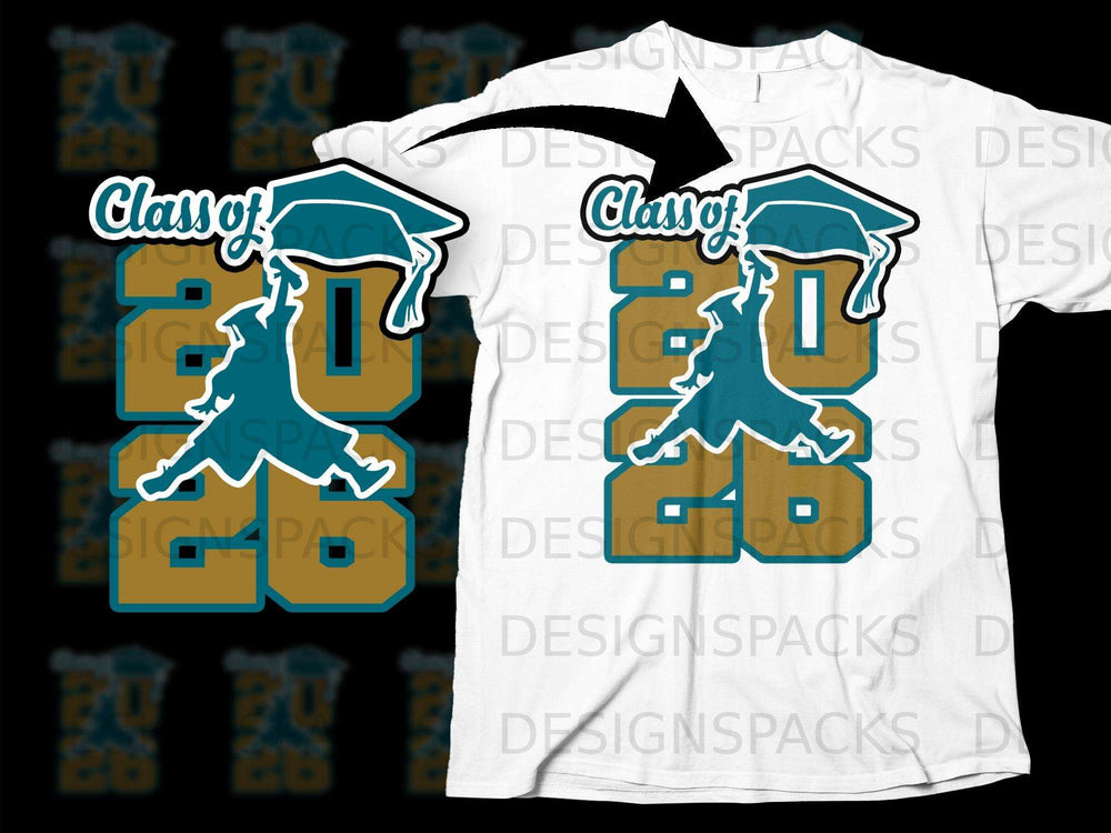 Class of 2026 graduation design with graduate silhouette and cap.