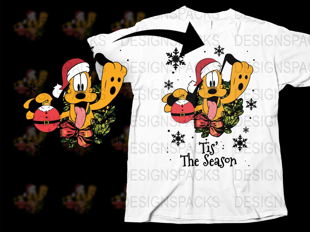 Pluto Christmas T-Shirt, Disney Holiday Tee, Festive Cartoon Dog Shirt, Winter Season Apparel, Kids and Adults Sizes Available