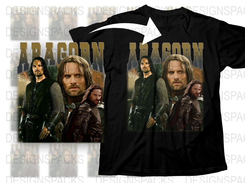 Aragorn Movie Graphic T-Shirt, Lord of the Rings Inspired, Men's Black Cotton Tee, Fantasy Film Apparel