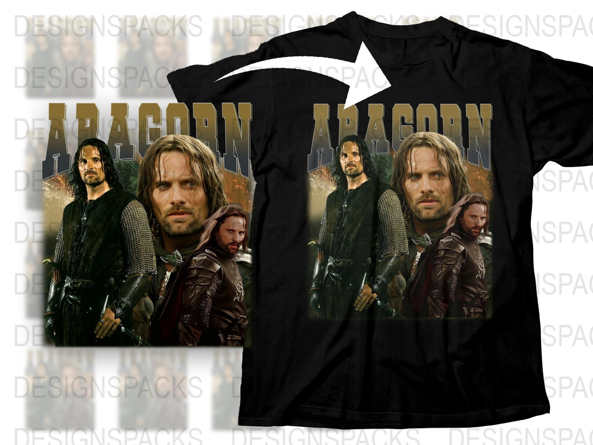 Aragorn Movie Graphic T-Shirt, Lord of the Rings Inspired, Men's Black Cotton Tee, Fantasy Film Apparel