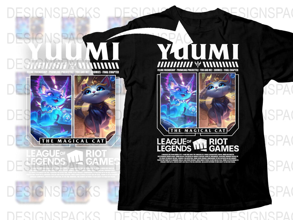 League of Legends Yuumi T-Shirt Magical Cat Design Gamer Apparel Unisex Black Tee