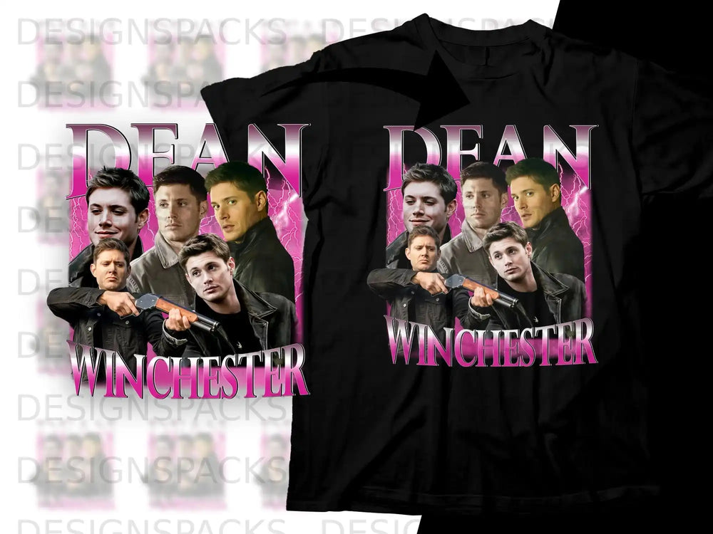 Dean Winchester t-shirt featuring two images of Dean and lightning graphics.