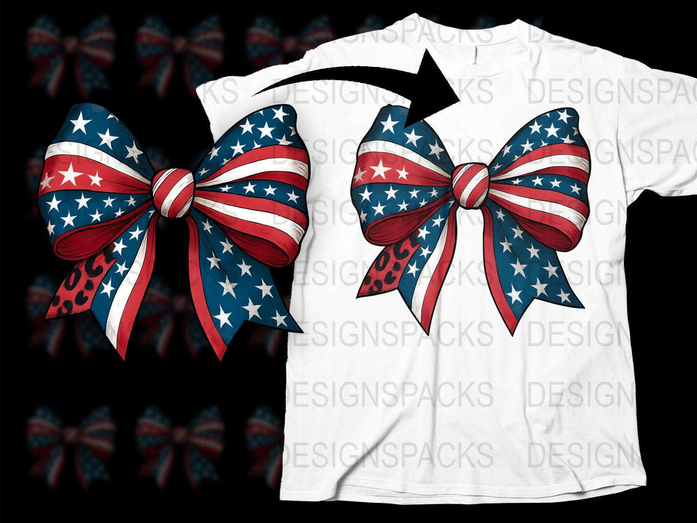 Patriotic American Flag Bow T-Shirt, Red White and Blue Star Striped Tee, Independence Day Apparel, USA Flag Fashion Shirt for Fourth of