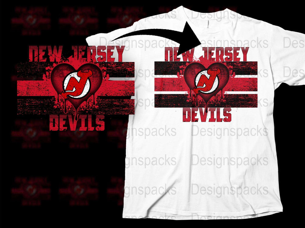 New Jersey Devils T-Shirt Distressed Look Red and Black Sports Fan Merchandise Tee