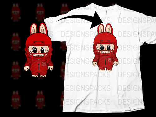 Cute Red Hooded Character T-Shirt, Cartoon Rabbit Graphic Tee, Unisex Casual Outfit, Kids and Adults Sizes Available