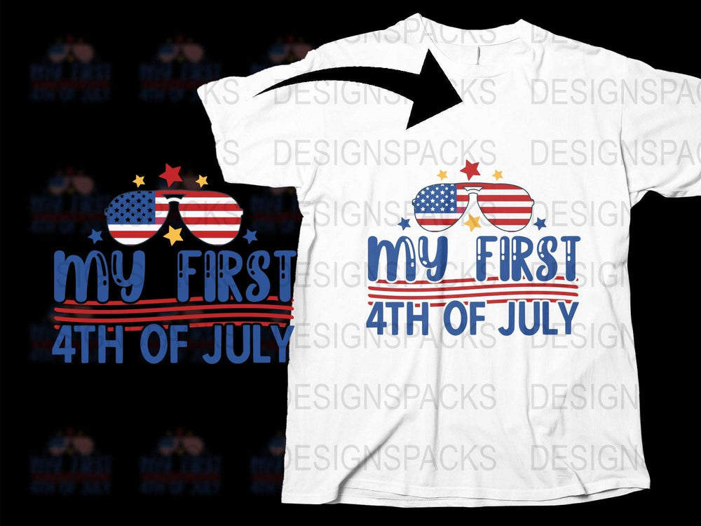 My First 4th of July Baby T-Shirt, Patriotic Infant Clothing, Stars Stripes USA Flag Design, Newborn Fourth of July Outfit