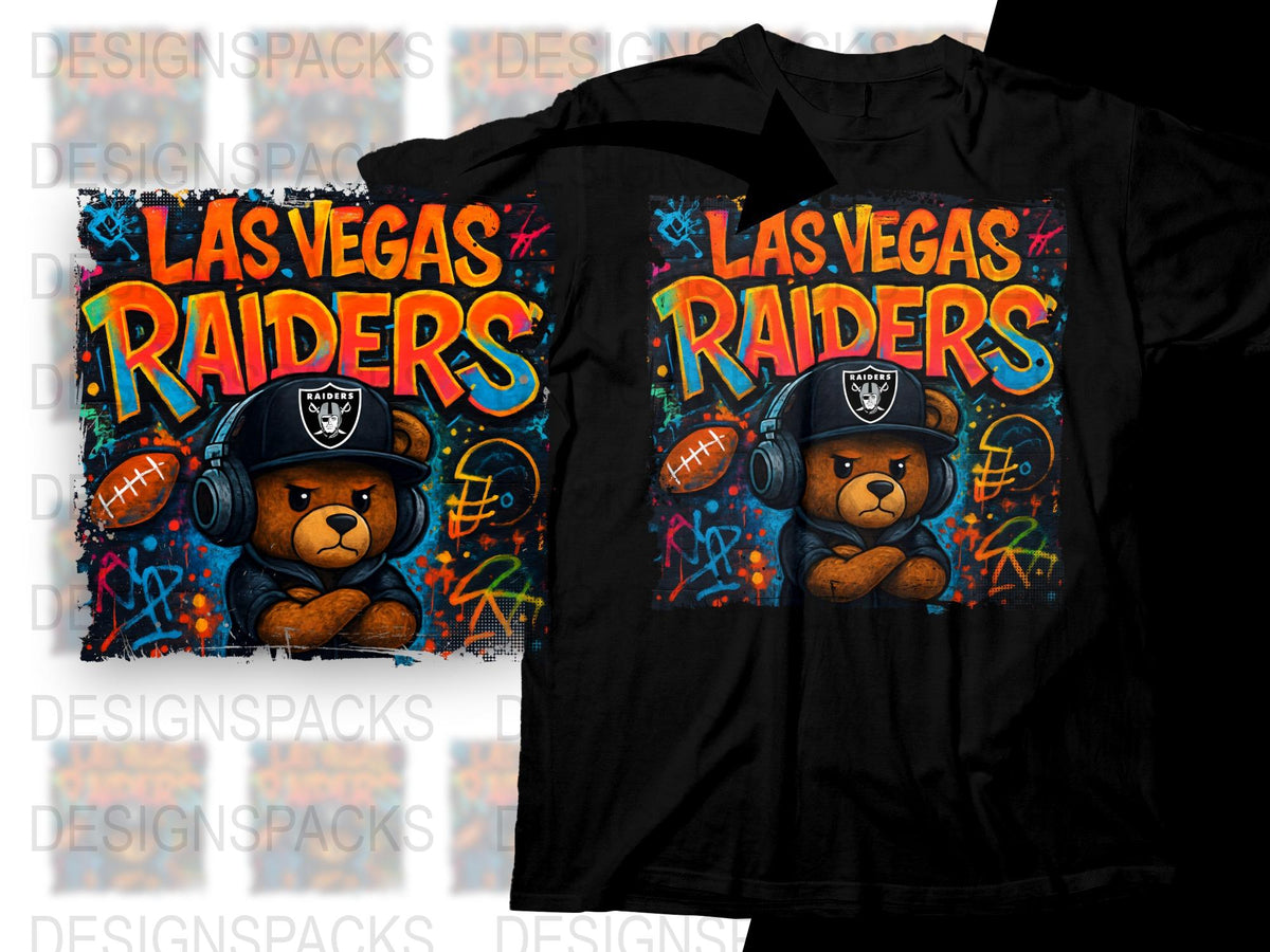 Las Vegas Raiders T-Shirt, Graffiti Art Bear Design, Football Fan Apparel, Sports Team Gift Idea