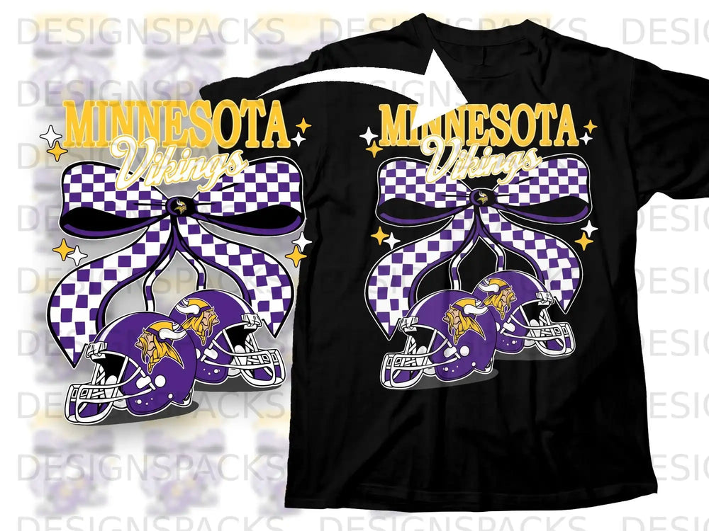 Minnesota Vikings Checkered Bow Football Helmets T-shirt