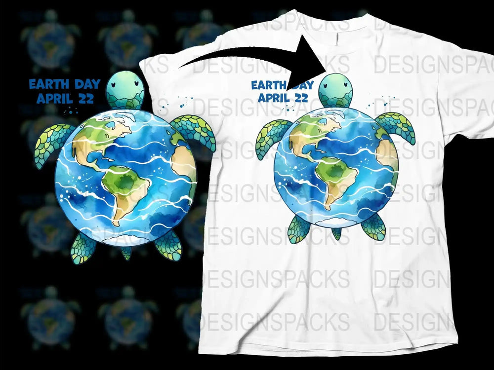 Earth Day T-Shirt with Turtle and World Design, Eco-Friendly Graphic Tee for April 22 Event, Unisex Fit