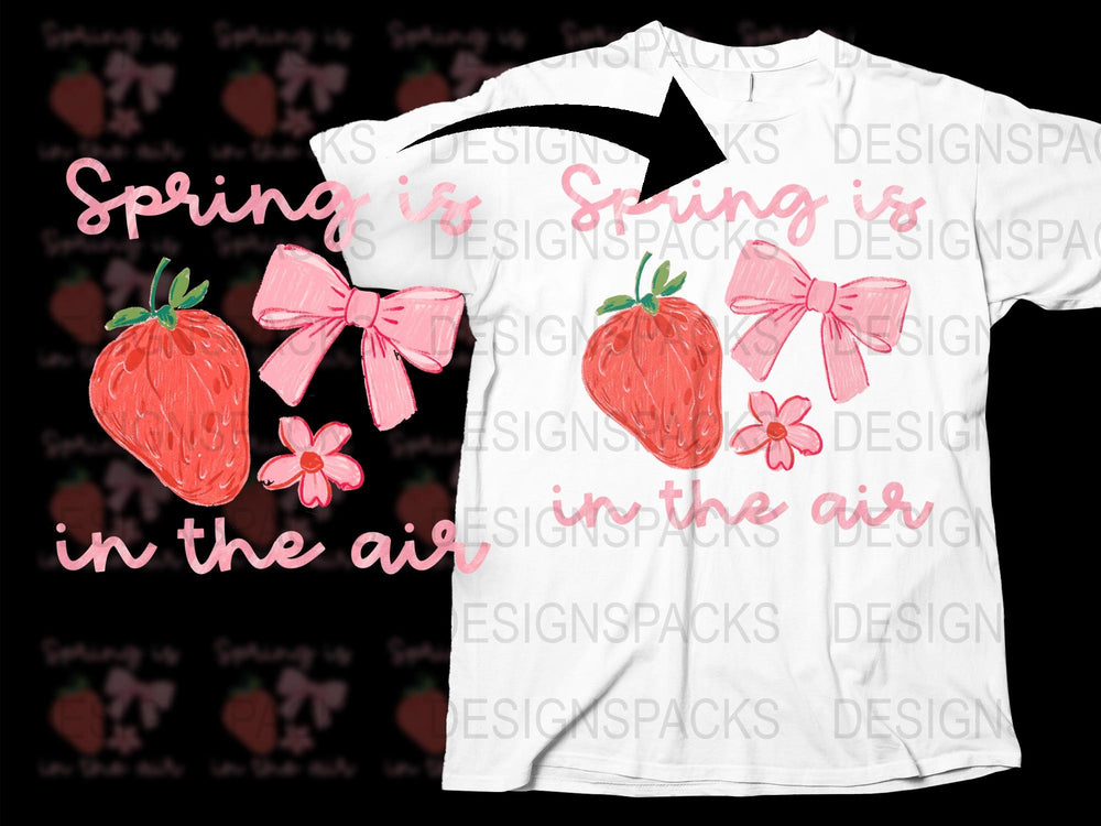 Spring is in the Air T-Shirt, Strawberry Graphic Tee, Cute Bow Design, Women's Fashion Top