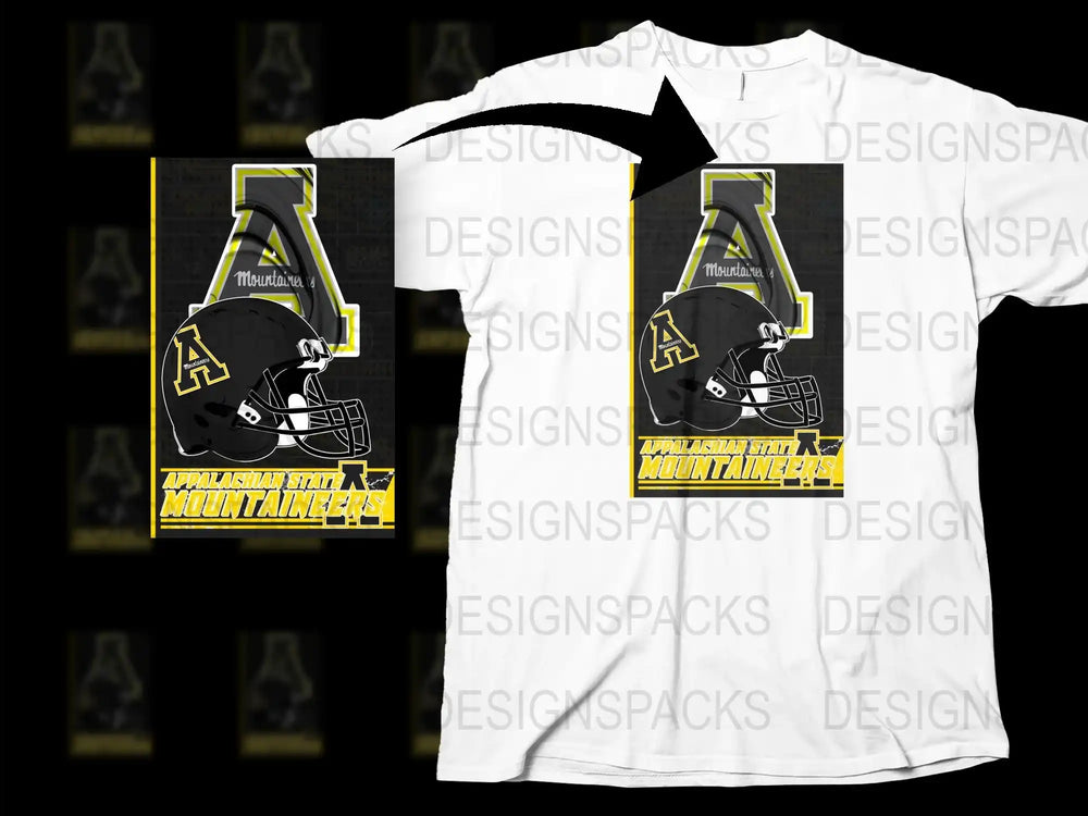 Appalachian State Mountaineers Football Helmet Design T-Shirt, White Graphic Tee, Fan Apparel