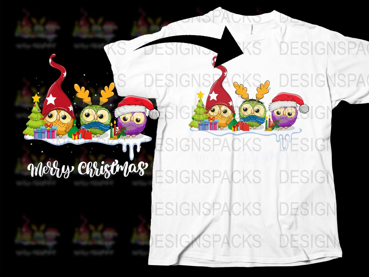 Christmas Owl T-Shirt, Cute Cartoon Owl Holiday Tee, Festive Winter Apparel, Merry Christmas Gift