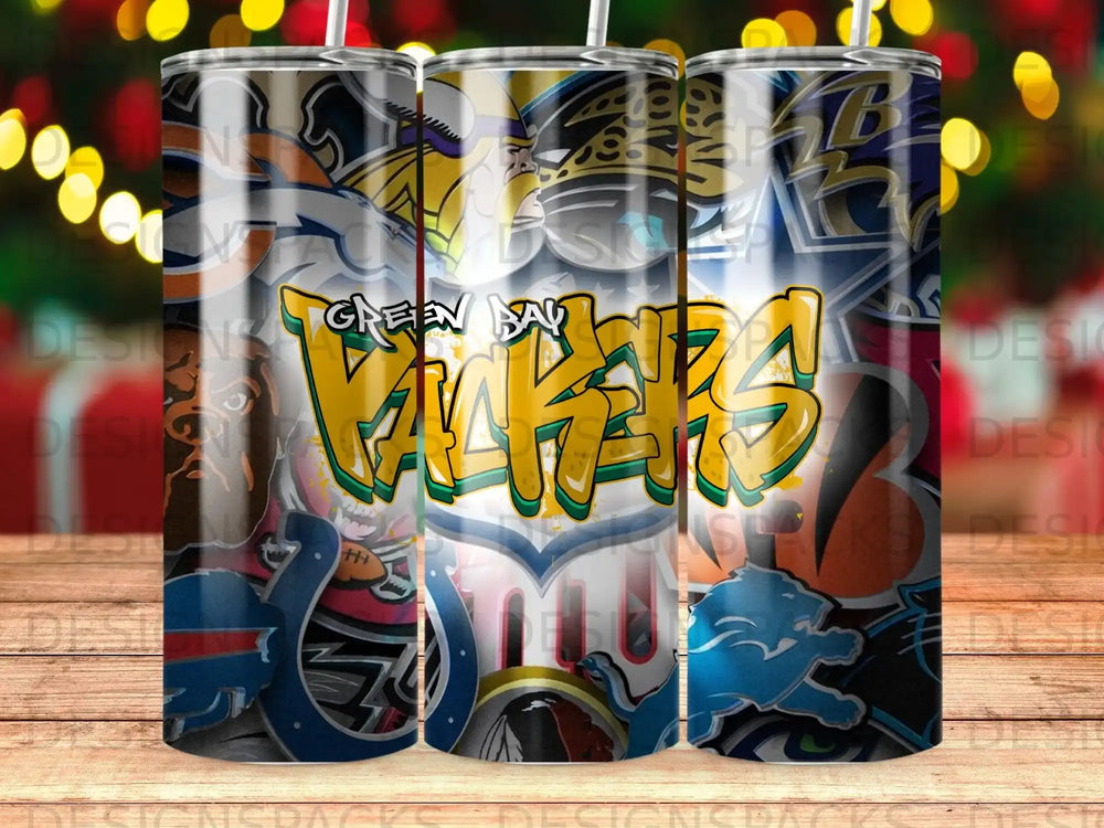 Graffiti-style "Warriors" logo with team logos on a tumbler.