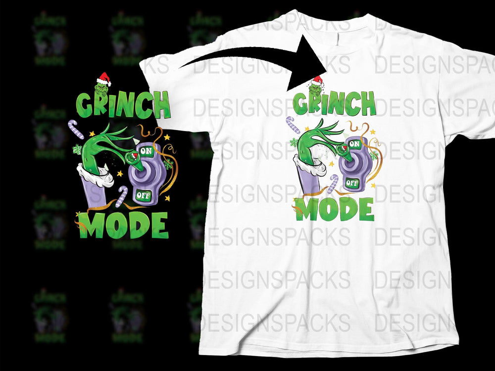 Grinch Mode Funny Christmas T-Shirt, Holiday Humor Graphic Tee, Unisex White Cotton Shirt, Festive Apparel Gift