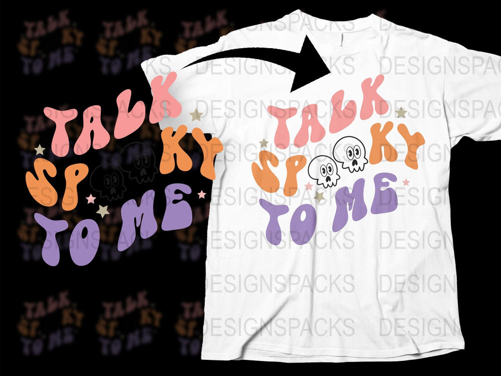 Halloween T-Shirt 'Talk Spooky To Me' Graphic Tee, Ghosts and Skulls, Fun October Apparel, Casual Fall Style