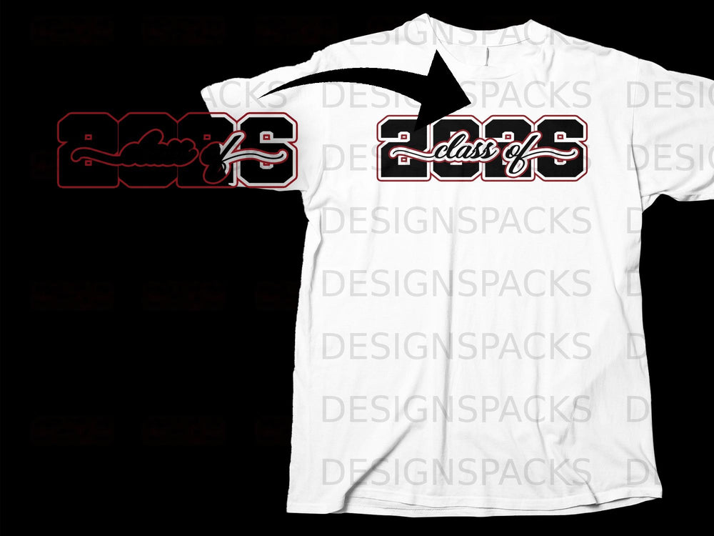 Text "22% class of 2025" with a cloud graphic on a white t-shirt.