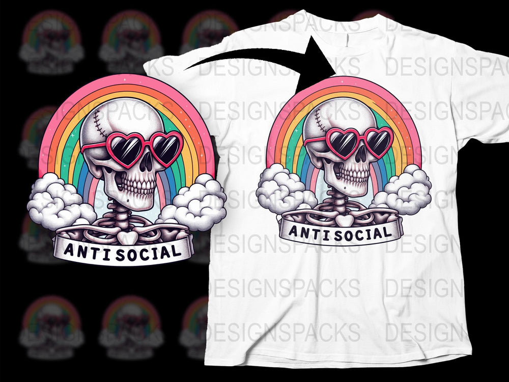 Antisocial Skull Rainbow Graphic T-Shirt, Cool Punk Style Tee, Unique Skull Design Shirt, Unisex Fashion
