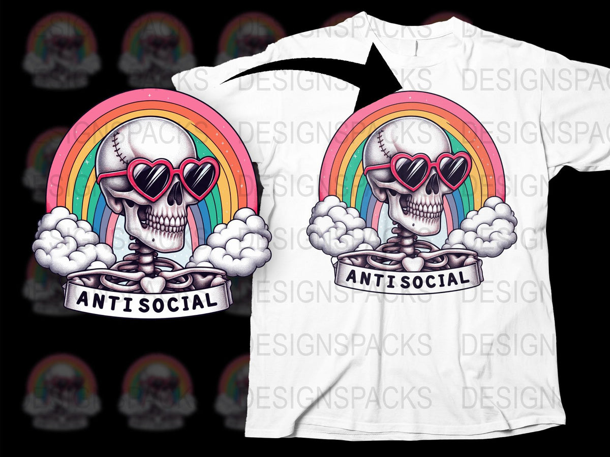 Antisocial Skull Rainbow Graphic T-Shirt, Cool Punk Style Tee, Unique Skull Design Shirt, Unisex Fashion