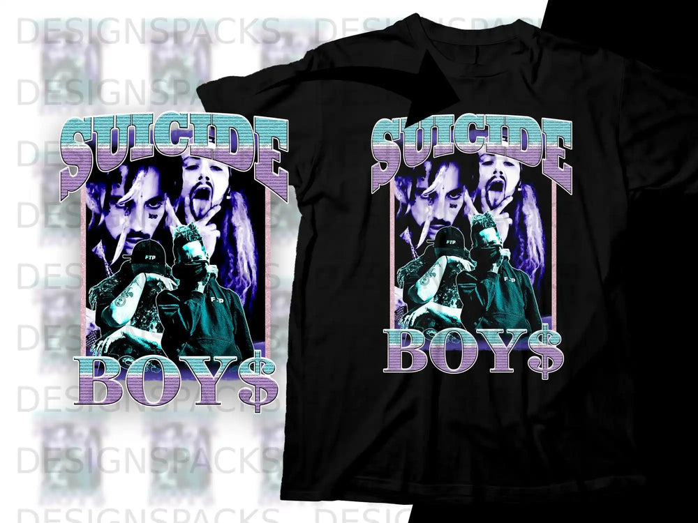 Suicideboys graphic tee with band members and "FTP" text.