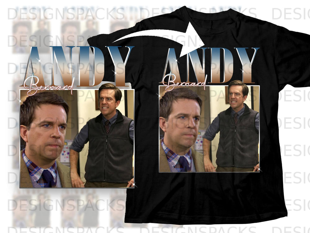 Andy Bernard shirt featuring multiple images and the name "Andy Bernard".
