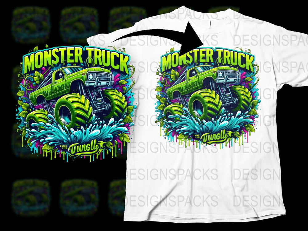 Vibrant Monster Truck T-Shirt, Colorful Kids Tee, Boys Graphic Shirt, Fun Vehicle Print, Bright Colors, Casual Wear