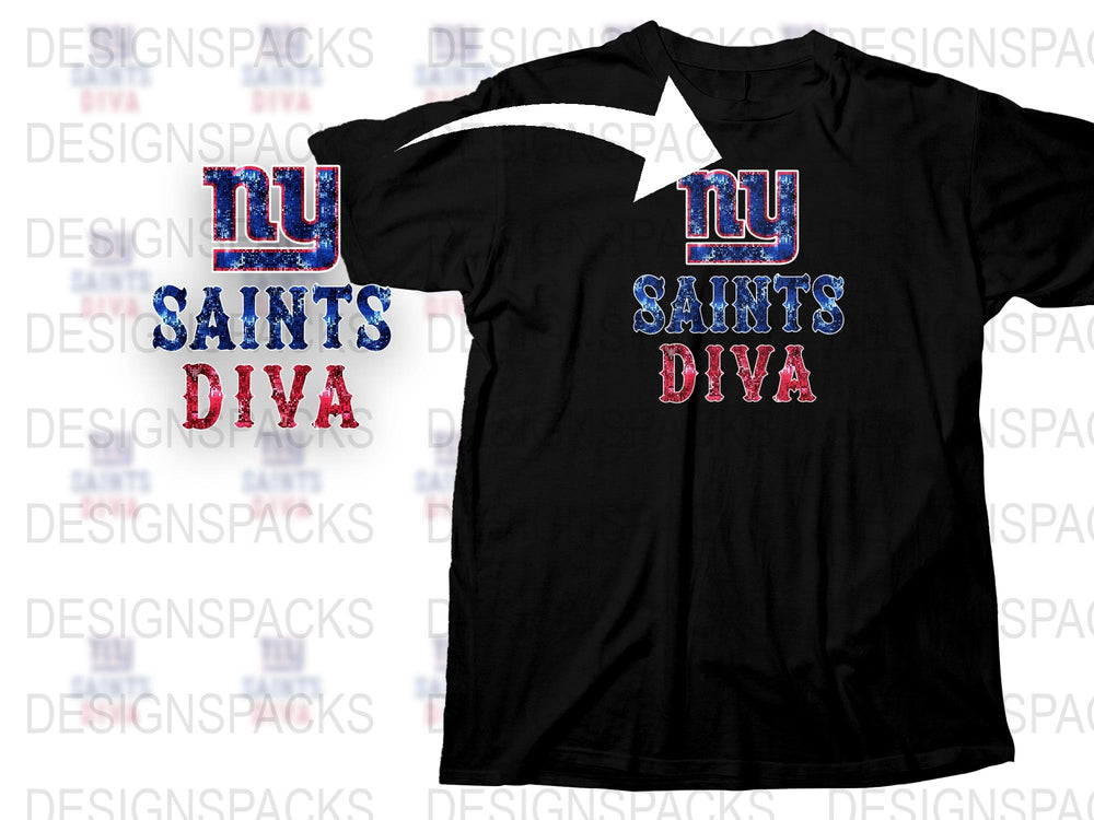 NY Saints Diva T-Shirt, Black Graphic Tee, Sparkling Text Design, Women's Fashion Top