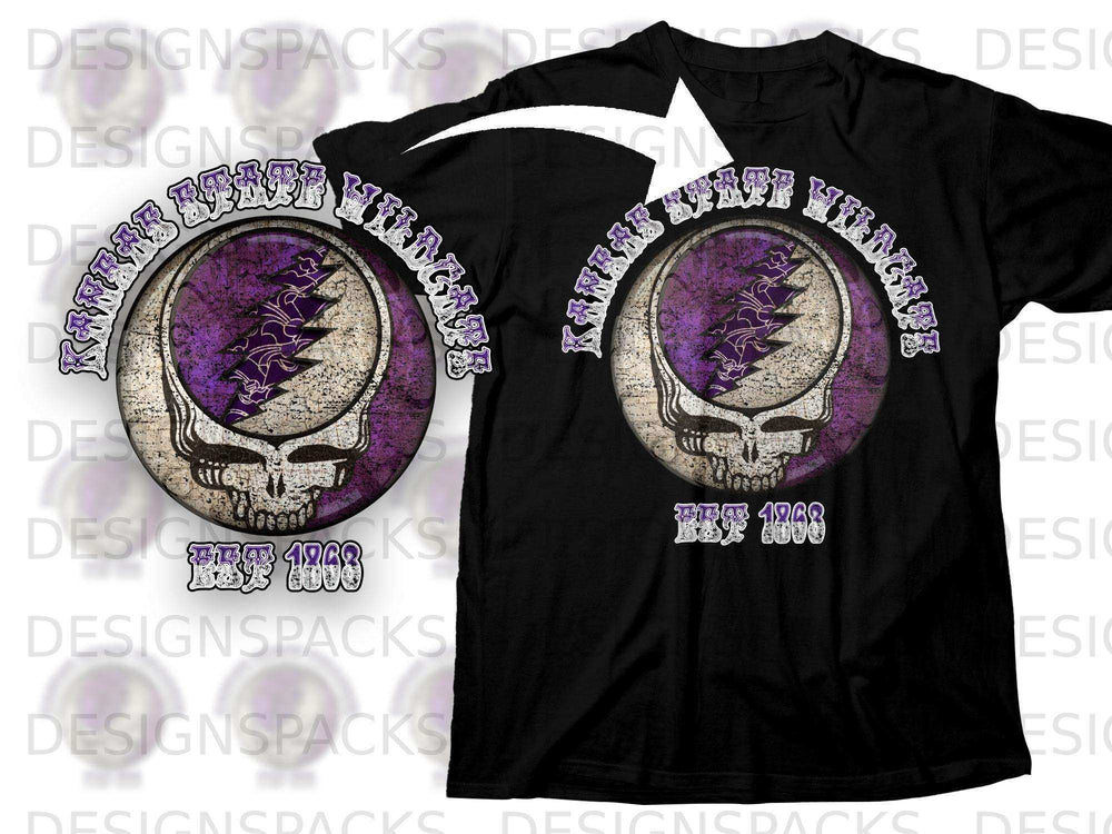 Kansas State Wildcats Skull Graphic Tee Shirt