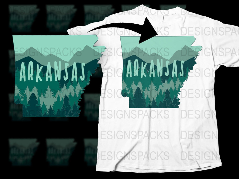 Arkansas Forest Graphic T-Shirt, Pine Tree Silhouette Tee, Nature Inspired Casual Wear, Unique Graphic Shirt