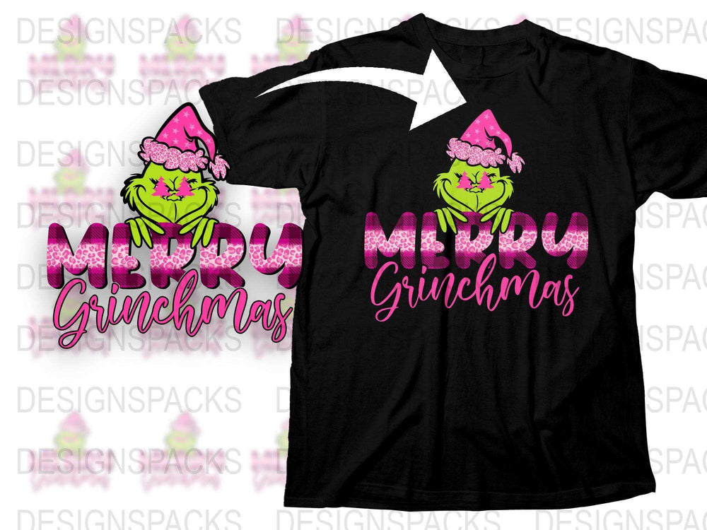 Merry Grinchmas T-Shirt, Fun Christmas Holiday Tee, Vibrant Pink Graphic, Unisex Adult Clothing