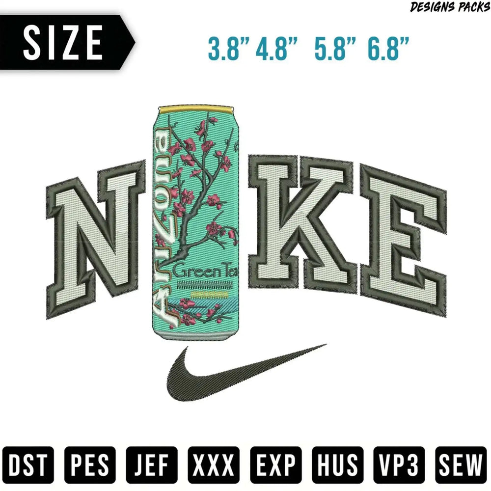 Arizona Nike logo embroidery design featuring a soda can with cherry blossoms.