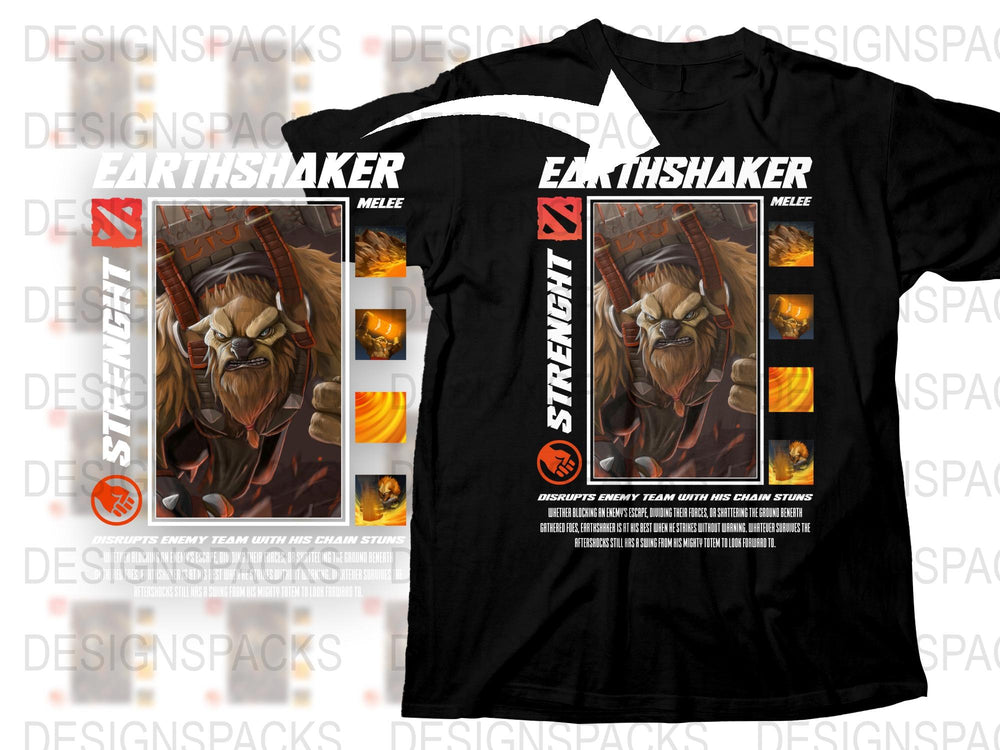 Earthshaker Graphic T-Shirt, Dota 2 Inspired, Gamer Tee, Strength Melee Hero, Bold Black Shirt, Unique Gaming Apparel