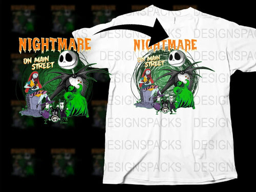 Nightmare on Main Street Graphic T-Shirt, Funky Halloween Design, Unisex Adult Clothing