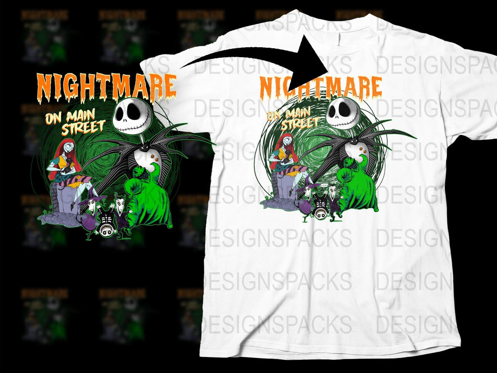 Nightmare on Main Street Graphic T-Shirt, Funky Halloween Design, Unisex Adult Clothing