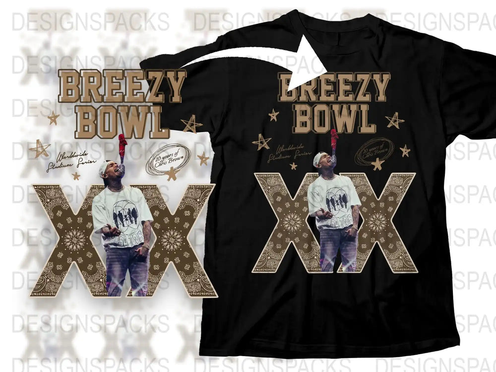 Breezy Bowl Graphic T-Shirt, Men's Casual Wear, Trendy Hip Hop Style, Star Design, Black Cotton Tee