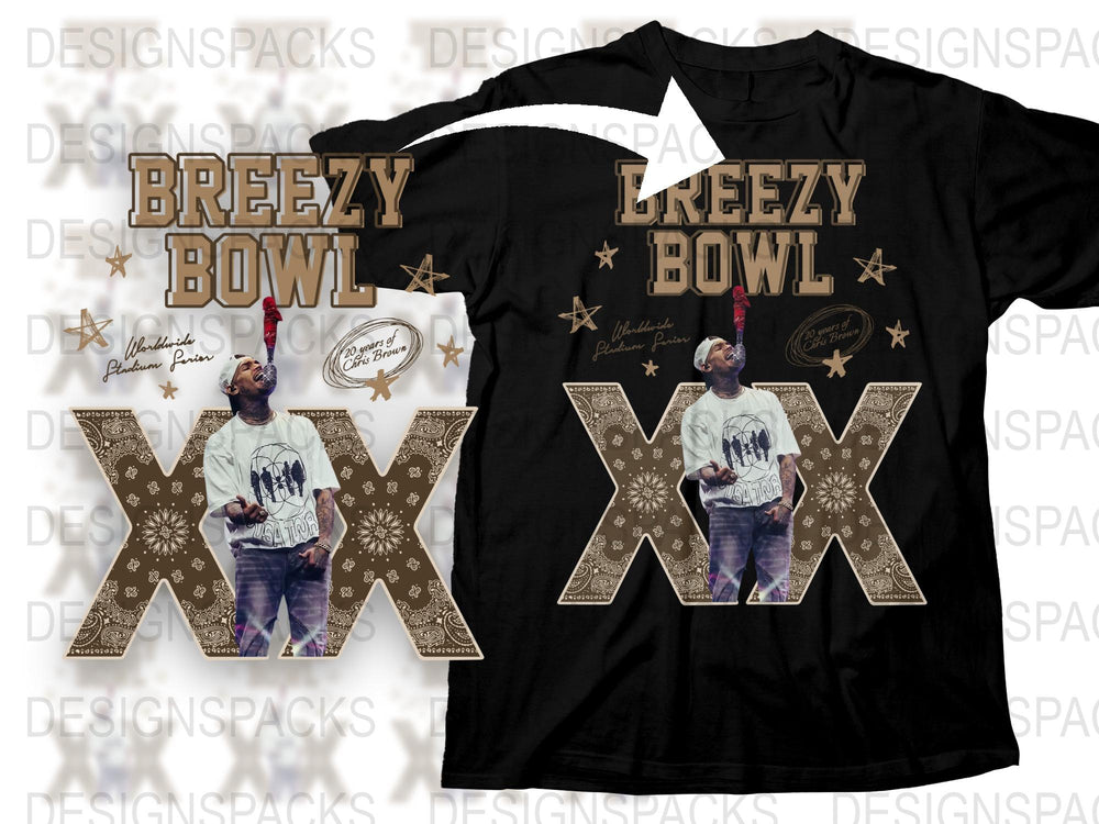 Breezy Bowl Graphic T-Shirt, Men's Casual Wear, Trendy Hip Hop Style, Star Design, Black Cotton Tee