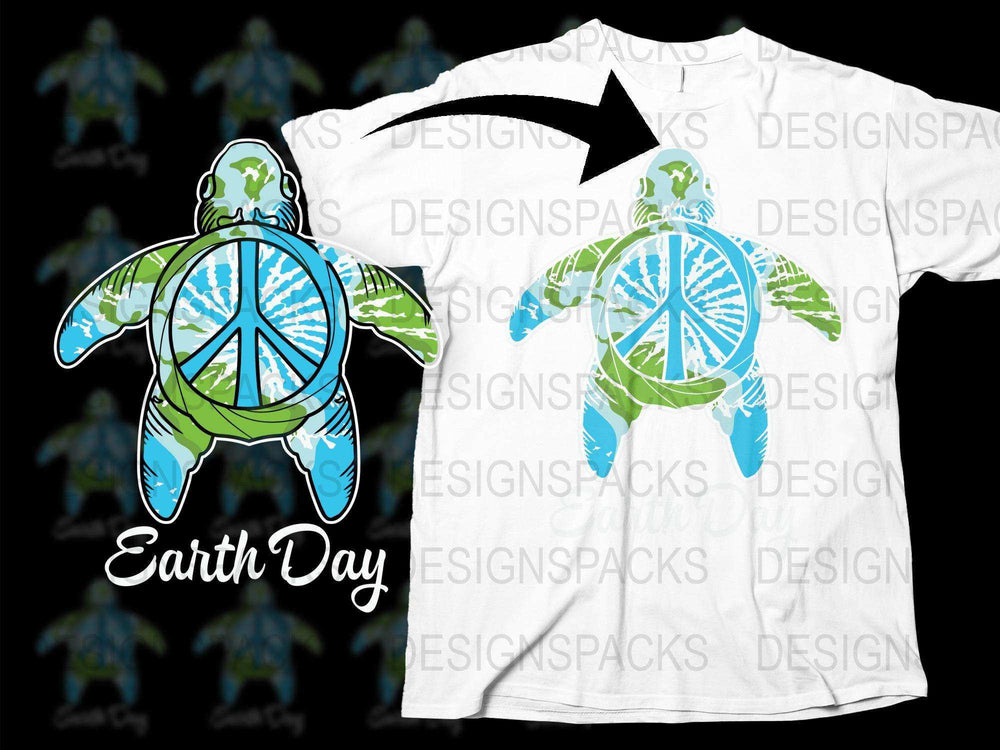 Earth Day Turtle T-Shirt Peace Sign Graphic Tee Eco-Friendly Cotton Top