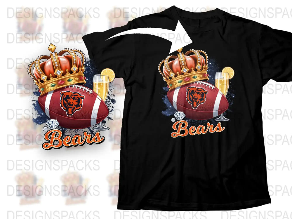 Bears Football T-Shirt, Crown Graphic, Sports Fan Apparel, Black Tee, Unique Sports Design, Team Spirit Wear