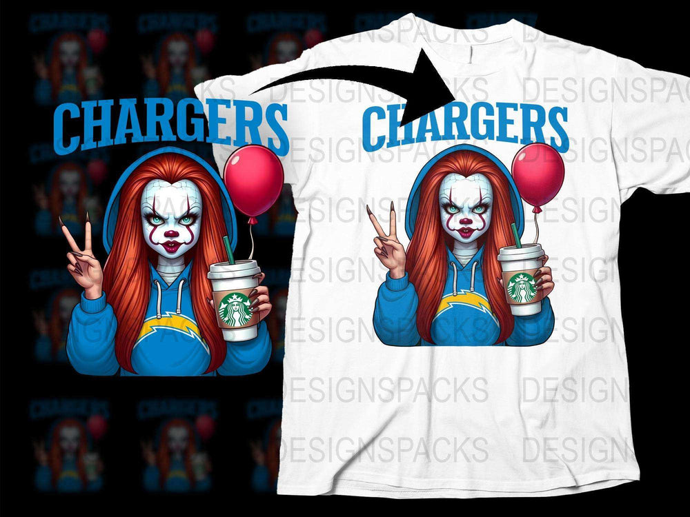 Clown Horror Parody T-Shirt, Chargers Fan Art, Funny Horror Movie Inspired Graphic Tee, Unique Gift Idea
