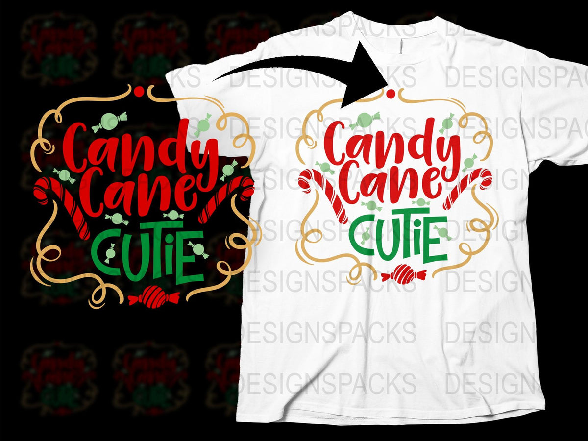 Candy Cane Cutie Christmas T-Shirt, Festive Holiday Graphic Tee, Red and Green Design, Unisex Kids and Adult Sizes