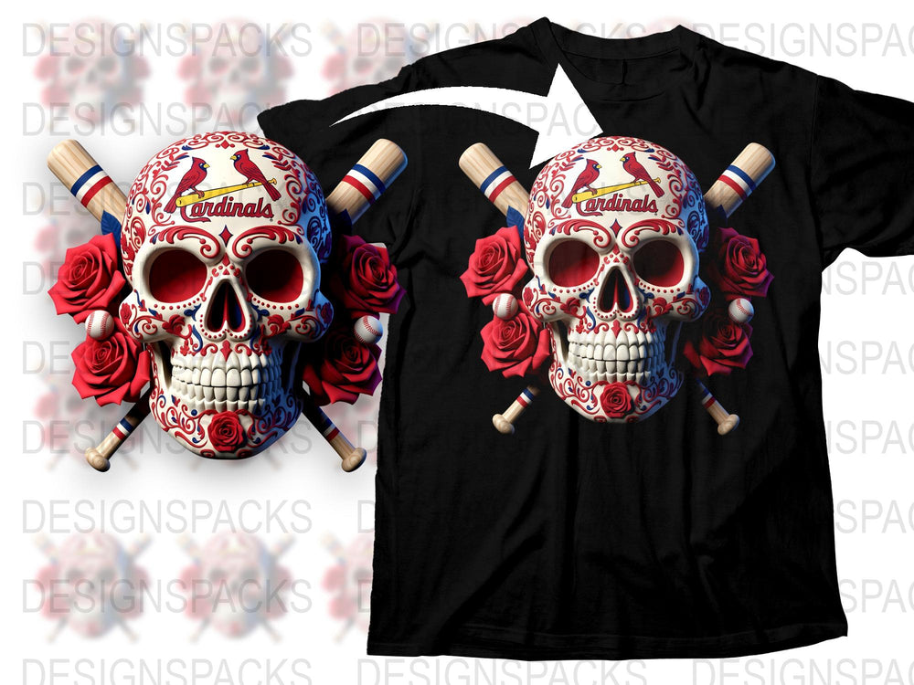 Day of the Dead Sugar Skull T-Shirt, Floral Red Roses, Gothic Baseball Tee Design, Unisex Fashion