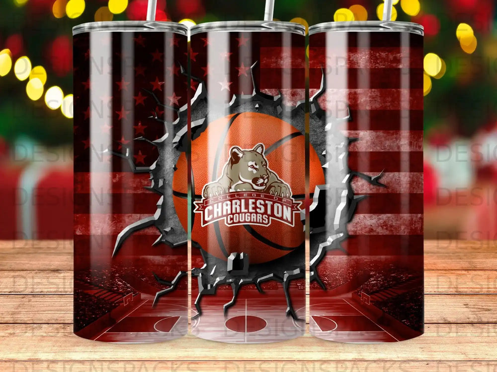College of Charleston Cougars basketball logo on a US flag distressed tumbler.