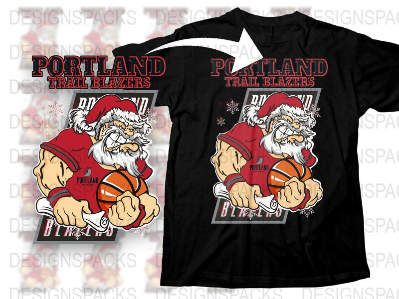 Portland Trail Blazers Santa Claus Basketball T-Shirt, Holiday Sports Fan Apparel, Festive Team Support Gear