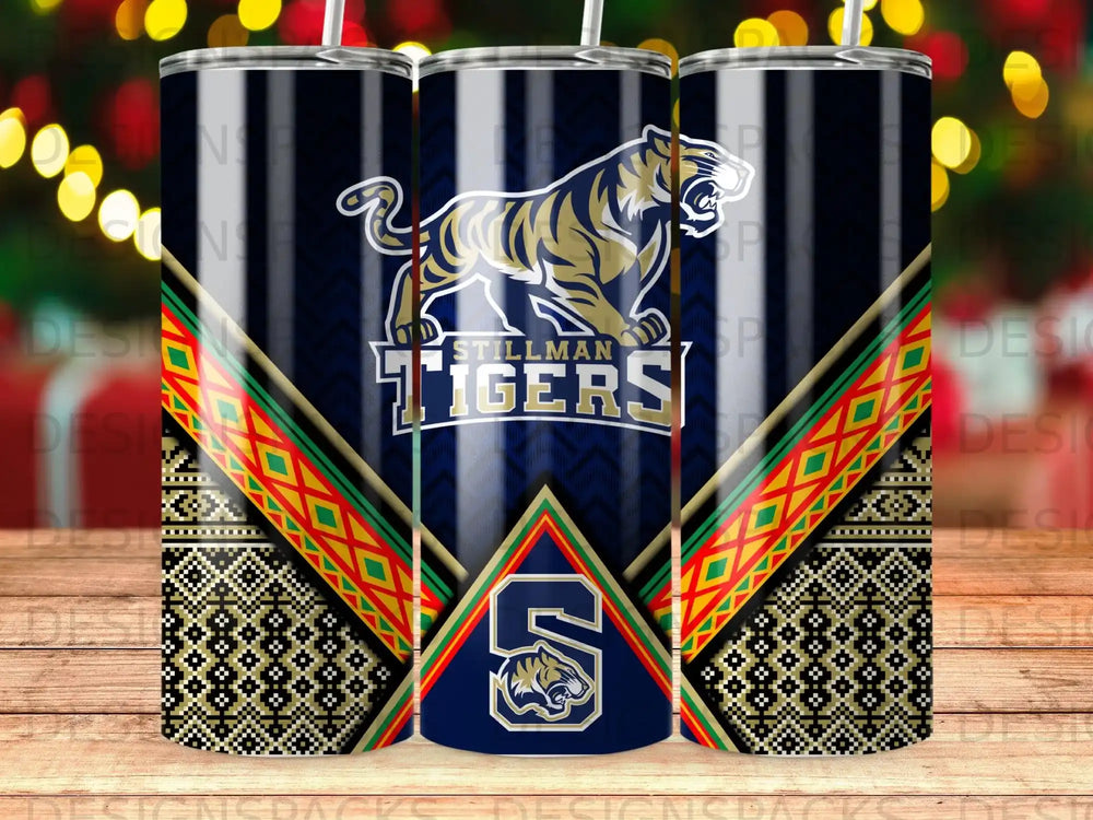 Gold tiger graphic on navy background with "Stillman Tigers" text and tribal pattern.