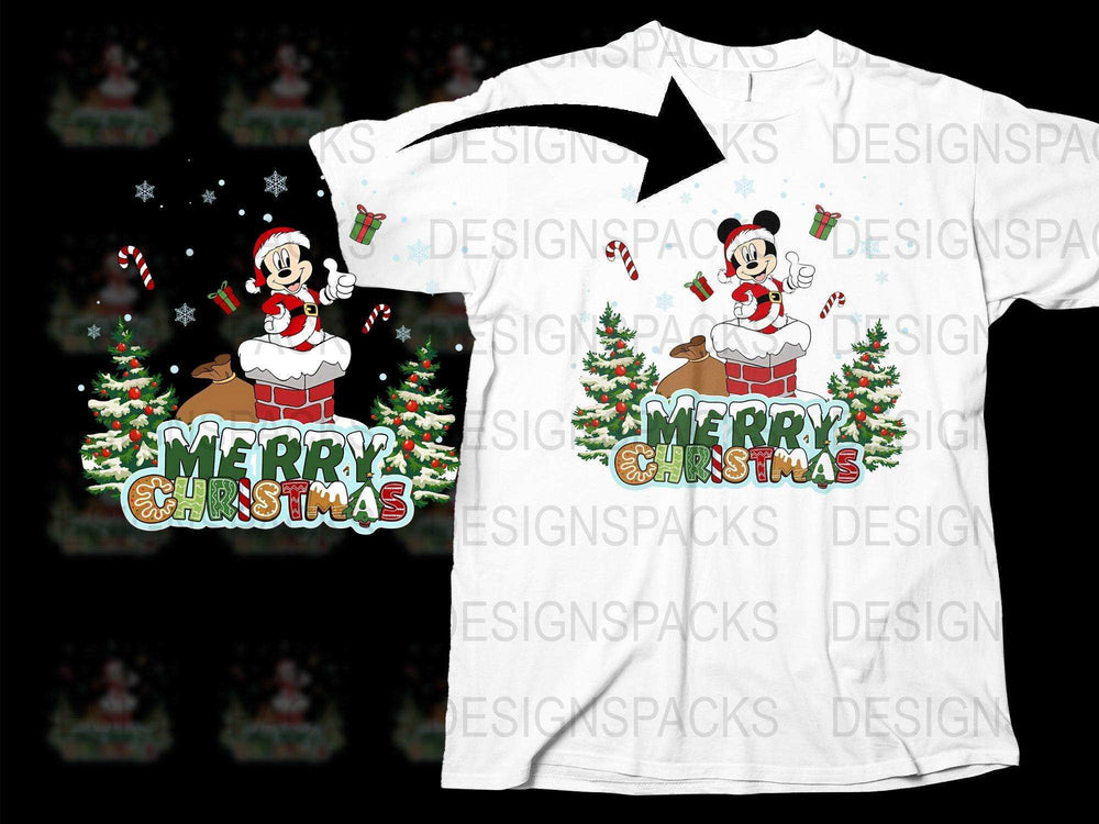 Festive Christmas T-Shirt, Cute Santa Mickey Mouse Design, Holiday Apparel for All Ages, Unisex Xmas Tee